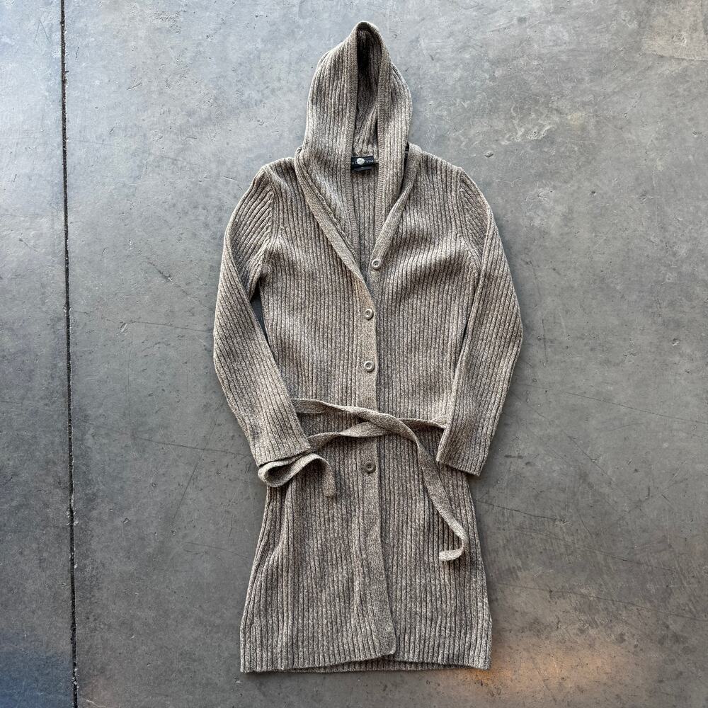 Vintage Y2k Indie Sleaze Longline Grey Green Knit Hoodie Button Down Sweater L